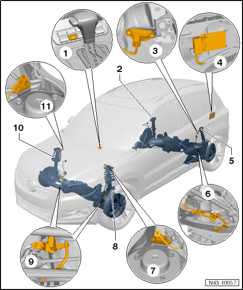 Volswagen Tiguan. Overview - Adaptive Chassis DCC, Components