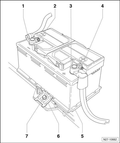 Volswagen Tiguan. Overview - Battery, Disconnecting and Connecting