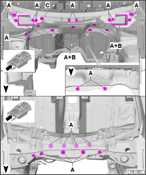 Volswagen Tiguan. Engine Compartment Cover Points in the Plenum Chamber Area