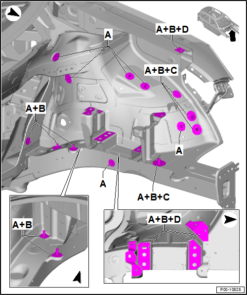 Volswagen Tiguan. Engine Compartment Cover Points on the Left Side