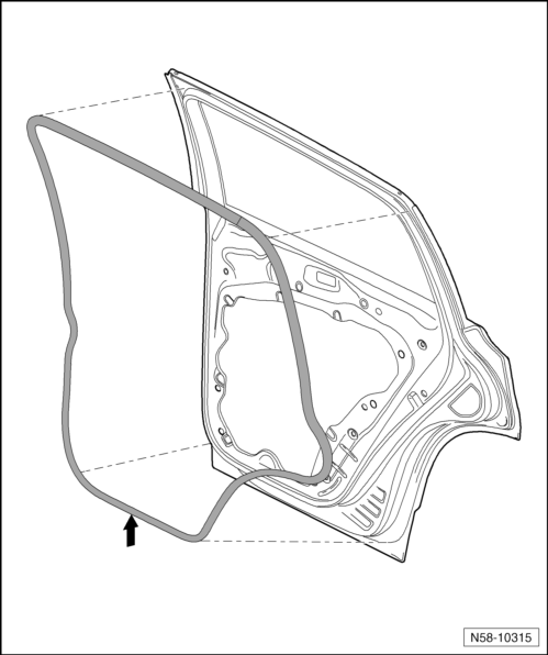 Volswagen Tiguan. Outer Door Seal, Removing and Installing