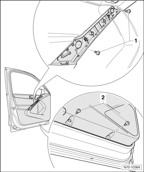 Volswagen Tiguan. Front Door Trim Panel, Removing and Installing