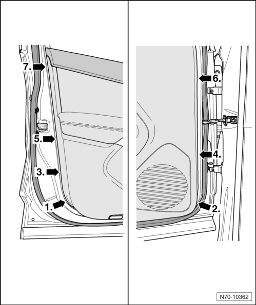 Volswagen Tiguan. Front Door Trim Panel, Removing and Installing