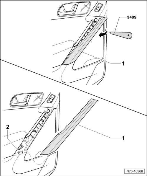 Volswagen Tiguan. Rear Door Trim Panel, Removing and Installing