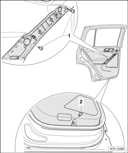 Volswagen Tiguan. Rear Door Trim Panel, Removing and Installing