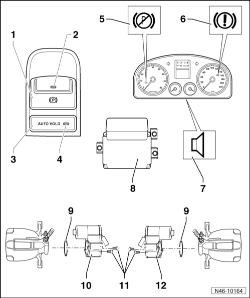 Volswagen Tiguan. Component Overview - Electro-Mechanical Parking Brake