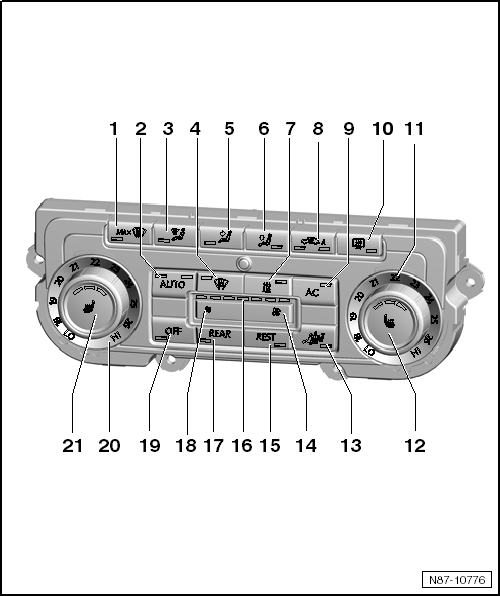 Volswagen Tiguan. Overview - Display Control Head, Climatronic from 11/08/2010 through 05/28/2012