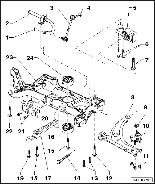 Volswagen Tiguan. Overview - Subframe, Stabilizer Bar and Control Arms