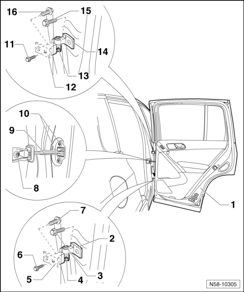 Volswagen Tiguan. Overview - Door Hinges