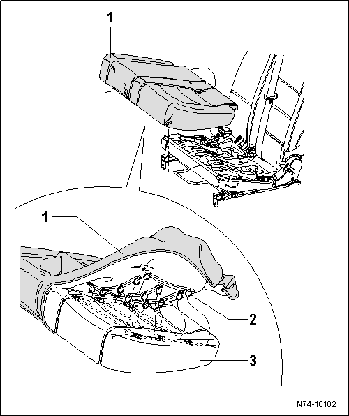 Volswagen Tiguan. Bench Seat Cover and Cushion, Removing and Installing