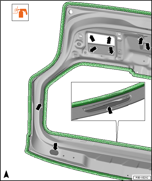Volswagen Tiguan. Cavity Sealant Area Example on Rear Lid