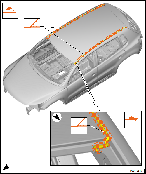 Volswagen Tiguan. Roof Seam Sealing