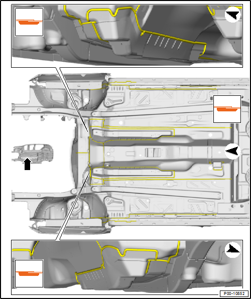 Volswagen Tiguan. Center Underbody Area Seam Sealing