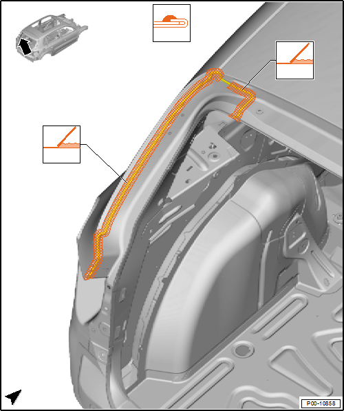 Volswagen Tiguan. Rear Lid End Seam Seal in the Sealing Channel Area