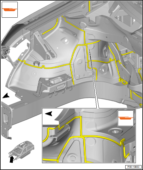 Volswagen Tiguan. Seam Sealing on the Right Side of the Engine Compartment