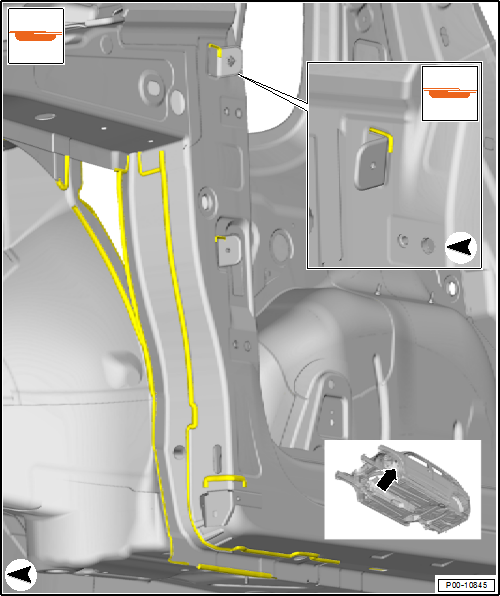 Volswagen Tiguan. Seam Sealing in the A-Pillar Reinforcement Area