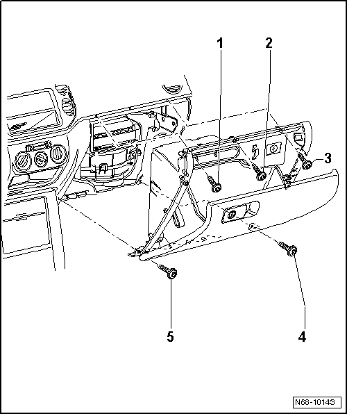 Volswagen Tiguan. Glove Compartment, Removing and Installing