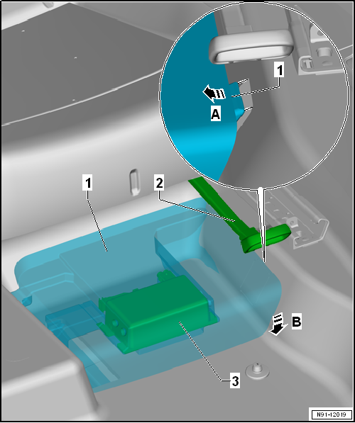 Volswagen Tiguan. Control Module for Emergency Call Module and Communication Unit -J949-, Removing and Installing