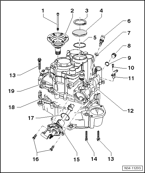 Volswagen Tiguan. Overview - Transmission Housing and Selector Mechanism
