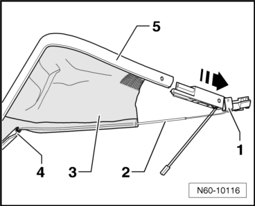 Volswagen Tiguan. Wind Deflector Bearing, Removing and Installing