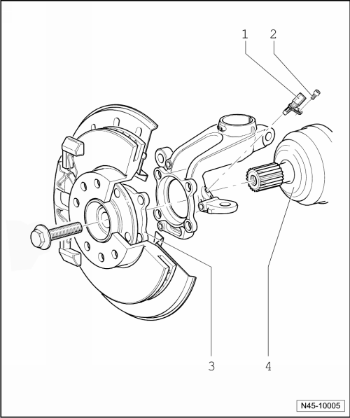 Volswagen Tiguan. ABS System Components, Front Axle, Removing and Installing