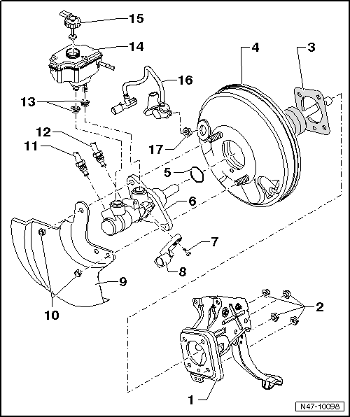 Volswagen Tiguan. Overview - Brake Booster/Brake Master Cylinder