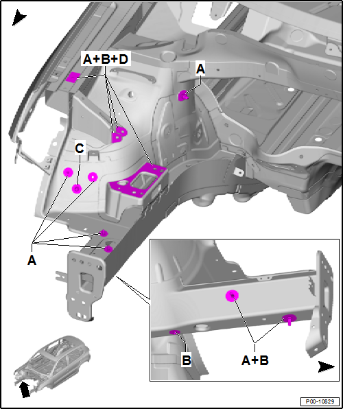 Volswagen Tiguan. Engine Compartment Cover Points on the Right Side