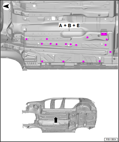 Volswagen Tiguan. Center Underbody Cover Points, Right Side of the Vehicle