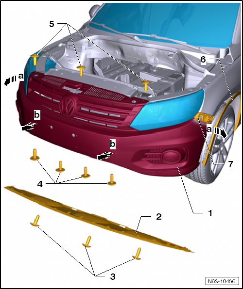 Volswagen Tiguan. Front Bumper Cover, Removing and Installing