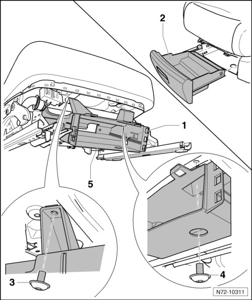 Volswagen Tiguan. Drawer Mount, Removing and Installing