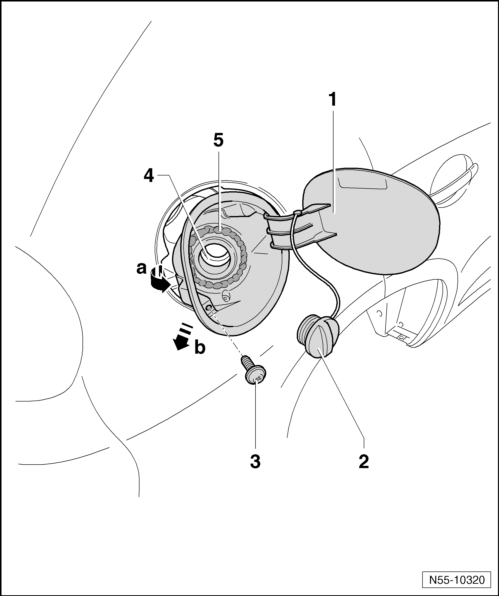 Volswagen Tiguan. Fuel Filler Door Unit, Removing and Installing