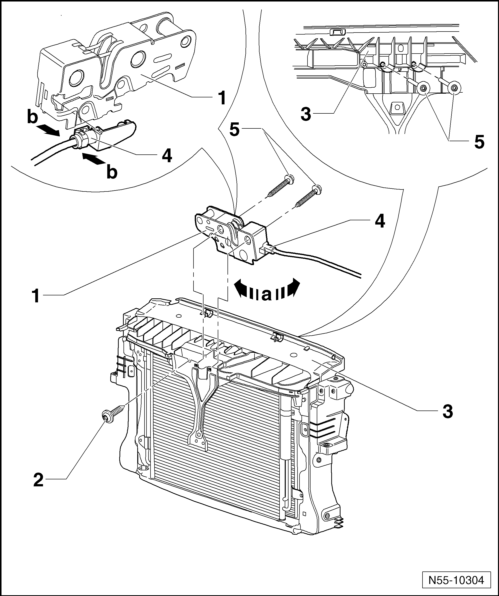 Volswagen Tiguan. Hood Latch, Removing and Installing