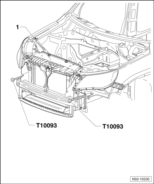 Volswagen Tiguan. Lock Carrier with Attachments, Removing and Installing 