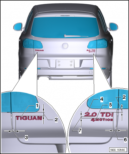 Volswagen Tiguan. Rear Name Badge Dimensions