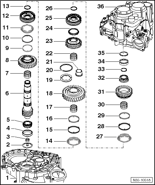 Volswagen Tiguan. Overview - Output Shaft, 1st to 4th Gears