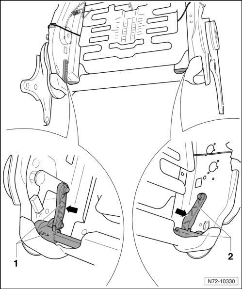 Volswagen Tiguan. Backrest Unlocking Element, Removing and Installing