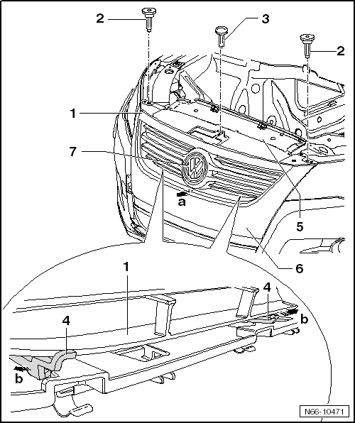 Volswagen Tiguan. Radiator Grille, Removing and Installing through 06/2011