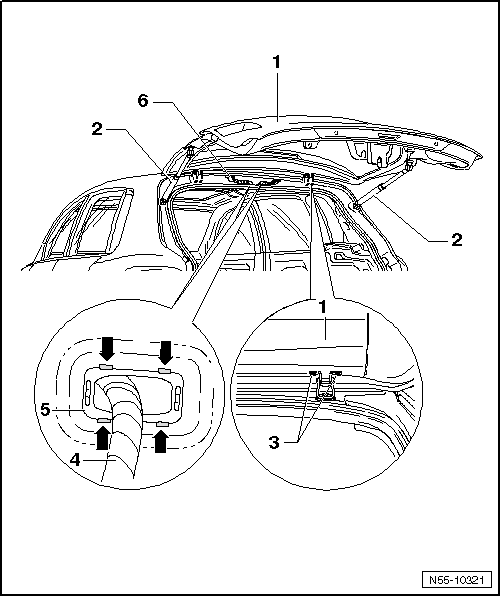 Volswagen Tiguan. Rear Lid, Removing and Installing