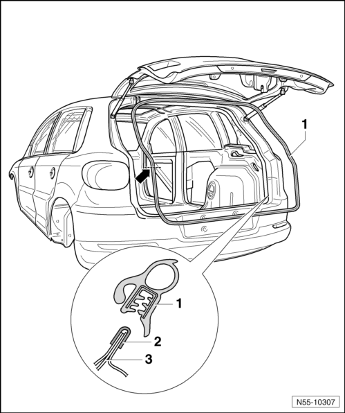 Volswagen Tiguan. Rear Lid Seal, Removing and Installing