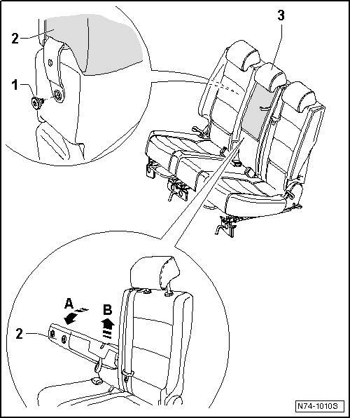 Volswagen Tiguan. Pass-Through Unit with Center Armrest, Removing and Installing