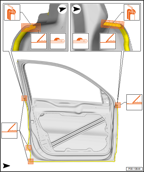 Volswagen Tiguan. Interior View of the Front Door Seam Sealing