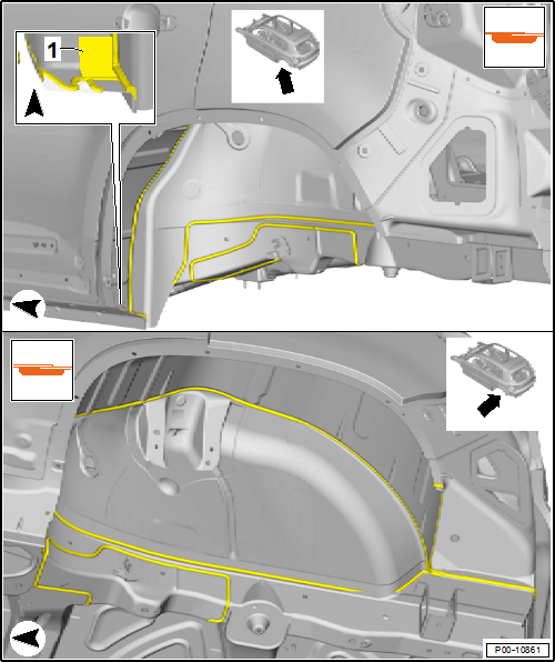 Volswagen Tiguan. Seam Seal in Left Rear Wheel Housing