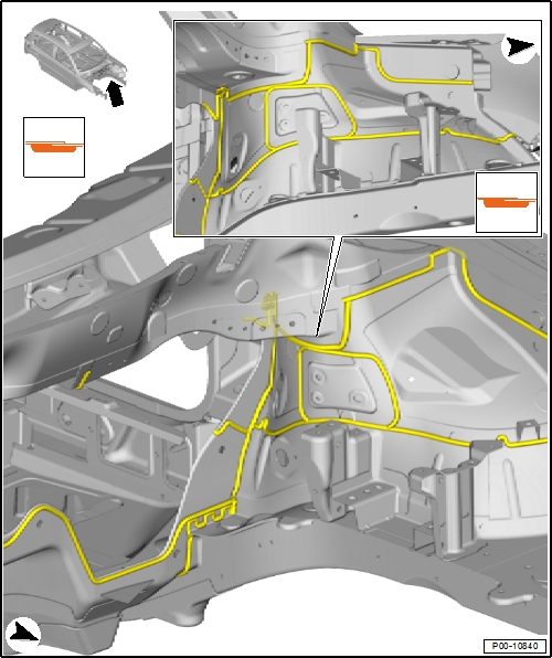 Volswagen Tiguan. Seam Sealing on the Left Side of the Engine Compartment