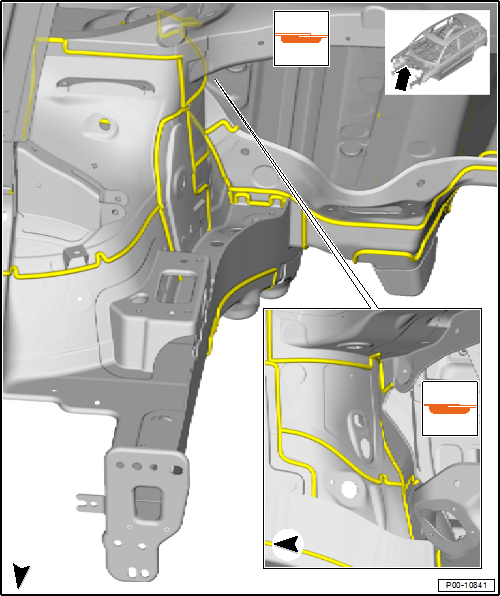 Volswagen Tiguan. Seam Sealing on the Right Side of the Engine Compartment