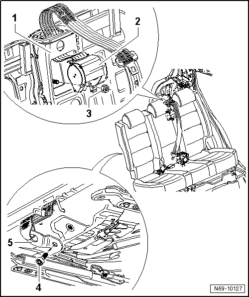 Volswagen Tiguan. Rear Center 3-Point Seat Belt, Removing and Installing