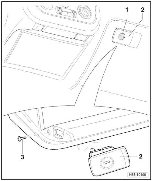 Volswagen Tiguan. Glove Compartment Lock Cylinder, Removing and Installing