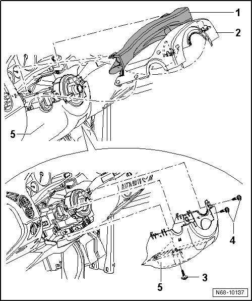 Volswagen Tiguan. Steering Column Trim Panel, Removing and Installing