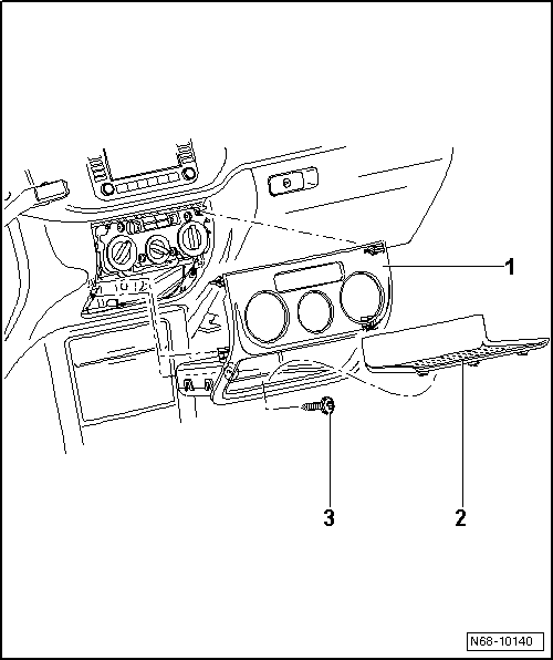 Volswagen Tiguan. Heat and A/C Controls Trim, Removing and Installing