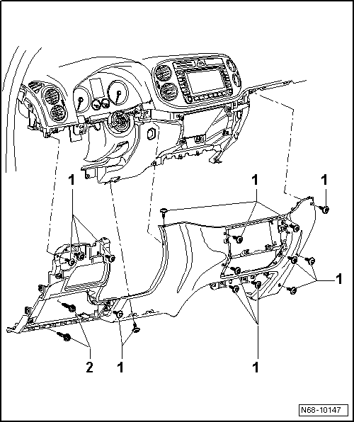 Volswagen Tiguan. Lower Instrument Panel Trim, Removing and Installing