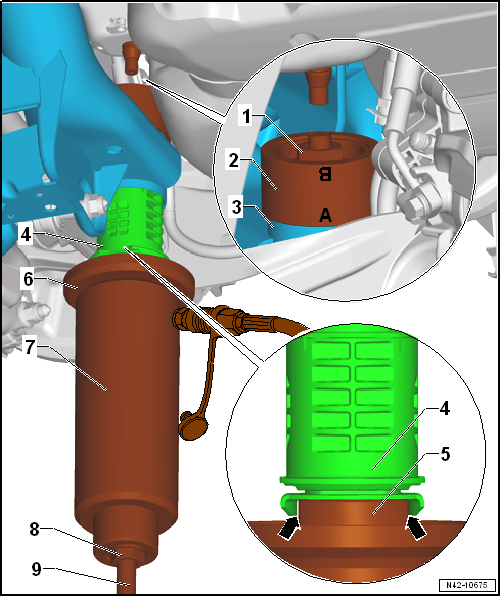 Volswagen Tiguan. Press In on the Front Bonded Rubber Bushing